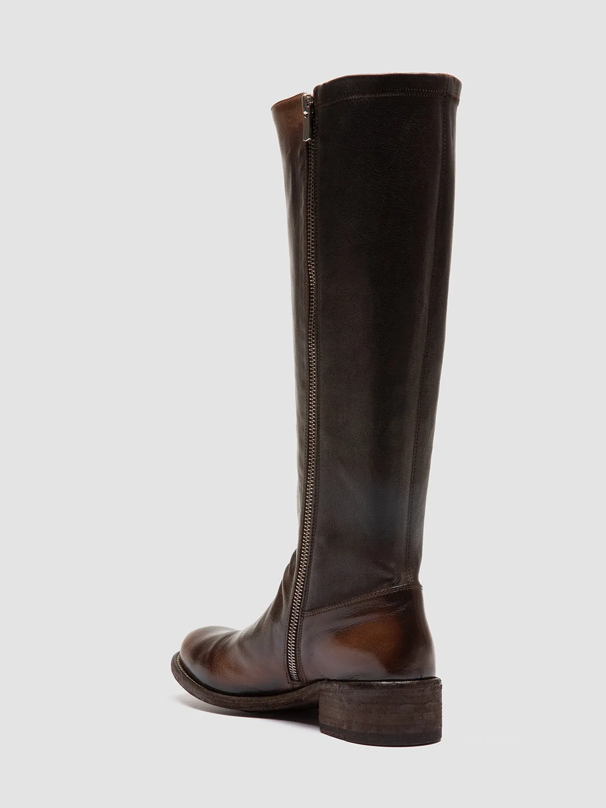 LISON 035 - Brown Stretch Leather Boots Field Jog