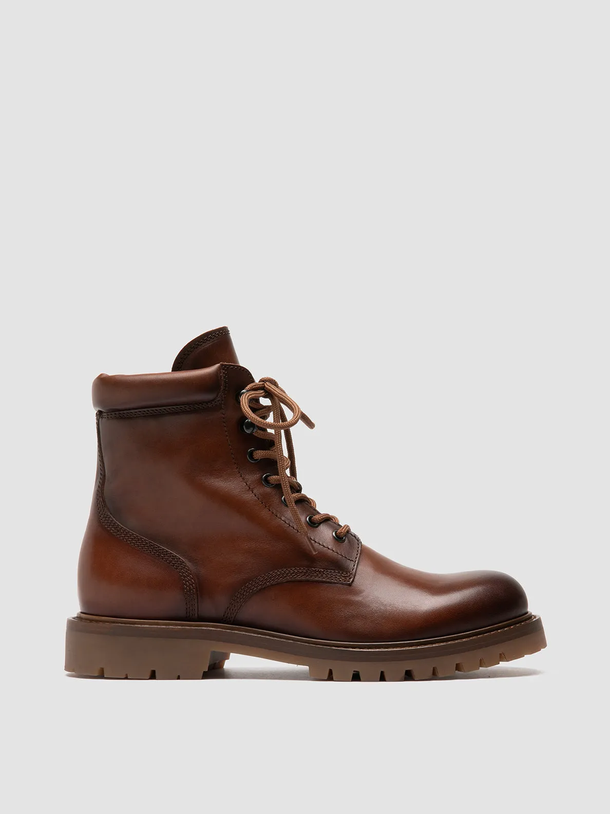 BOSS 002 - Brown Leather Lace Up Boots Stretch Comfort Elite Athlete