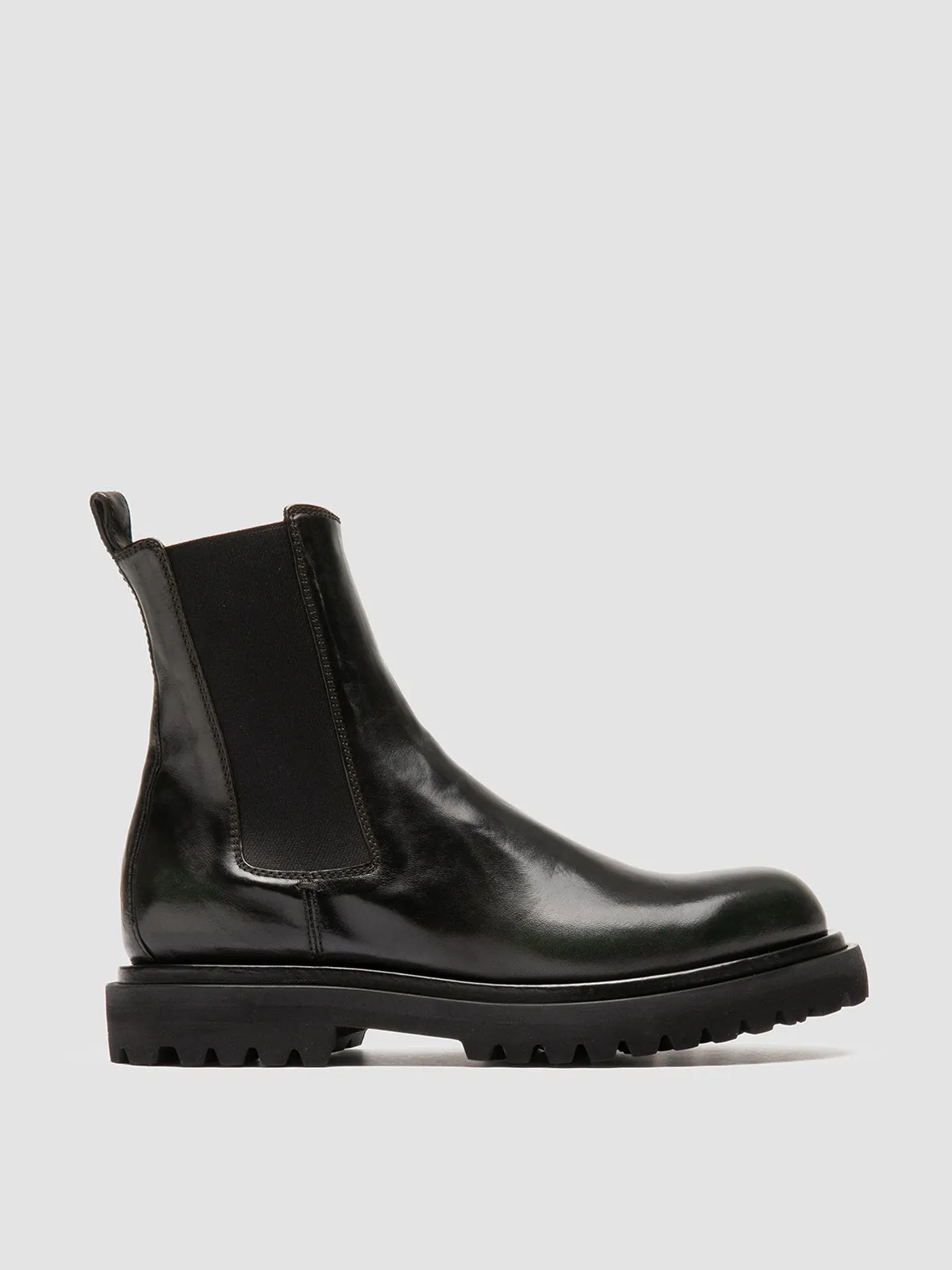EVENTUAL DD 103 - Dark Green Leather Chelsea Boots Padded look