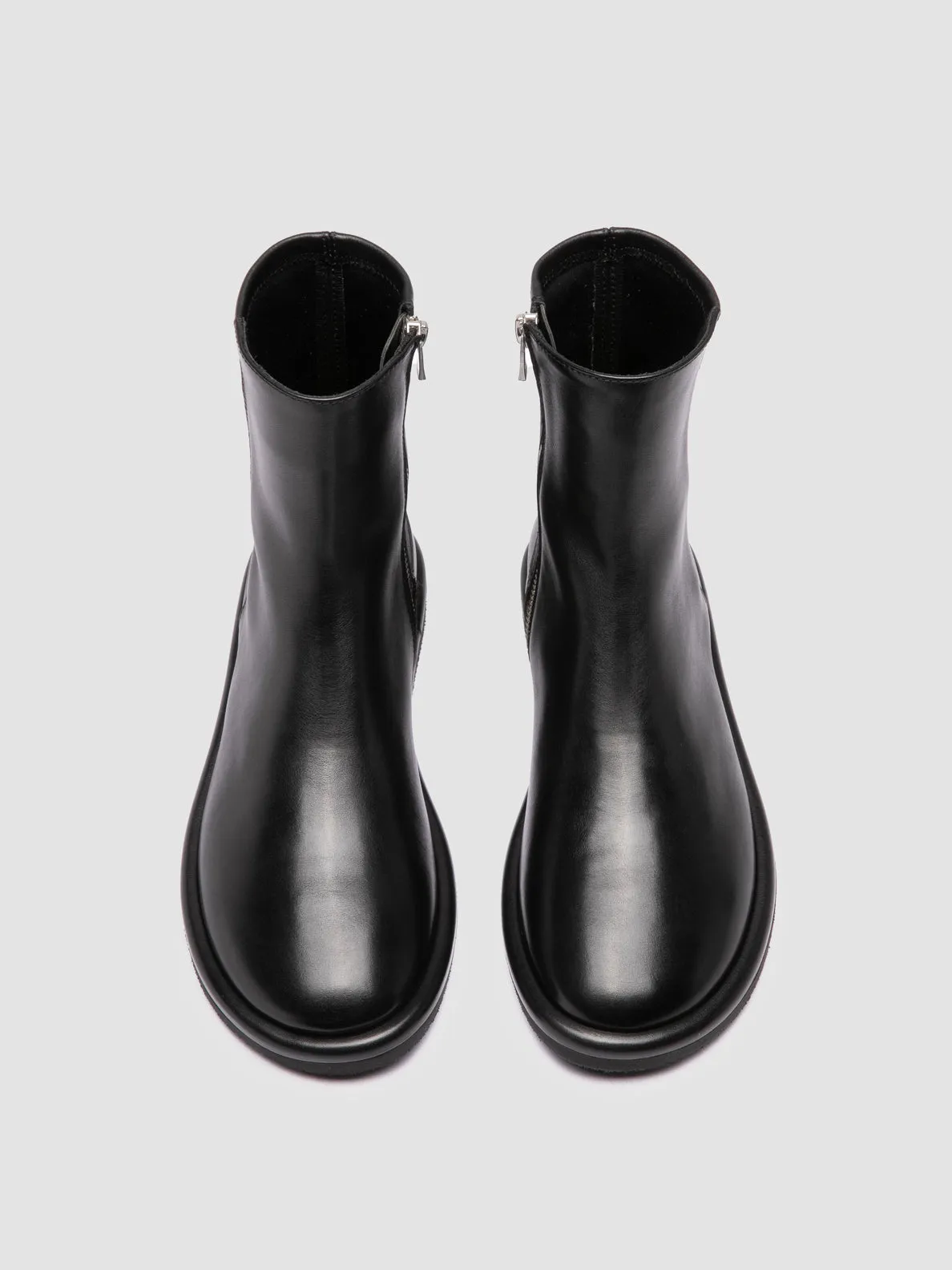MARJORY 106 - Black Leather Zipped Boots Slip-On Style