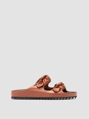 PELAGIE 021 - Brown Leather Slide Sandals Orange Pop Leisure Fit