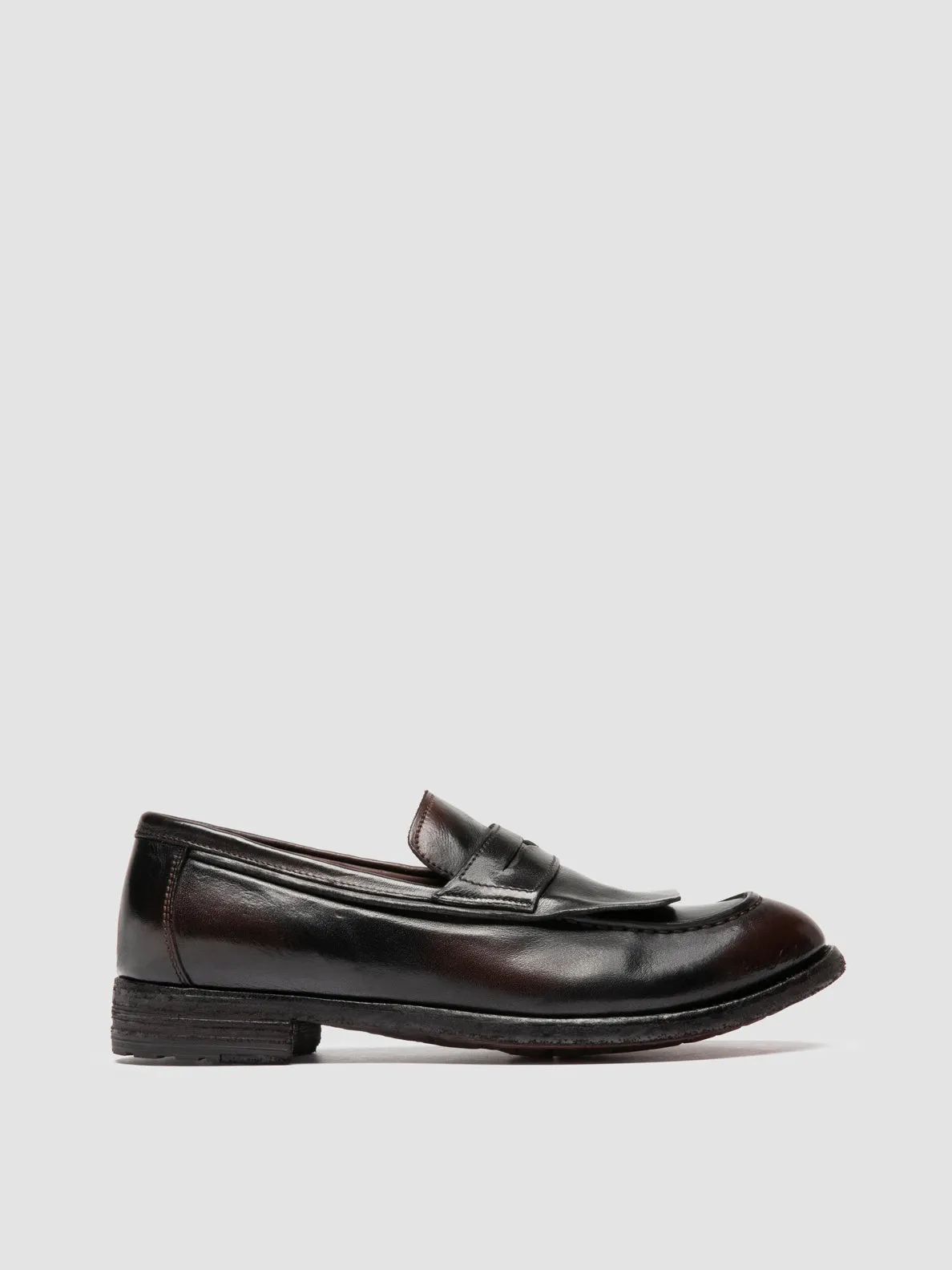 Hook And Loop Breathable Shoes LEXIKON 158 -Green Leather Penny Loafers