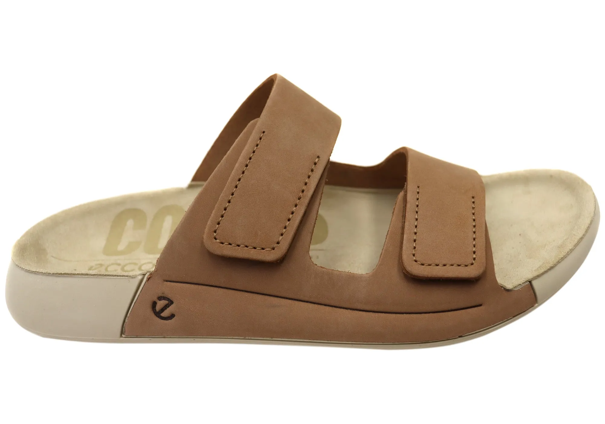Freeze Grip ECCO 2nd Cozmo Womens Comfortable Leather 2 Strap Slide Sandals