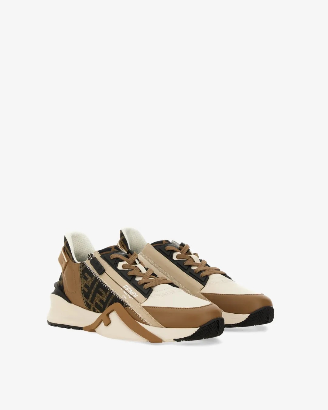 Fendi Flow Sneakers Brown Leather and Brown FF Jacquard true - to - size water - resistant shoes