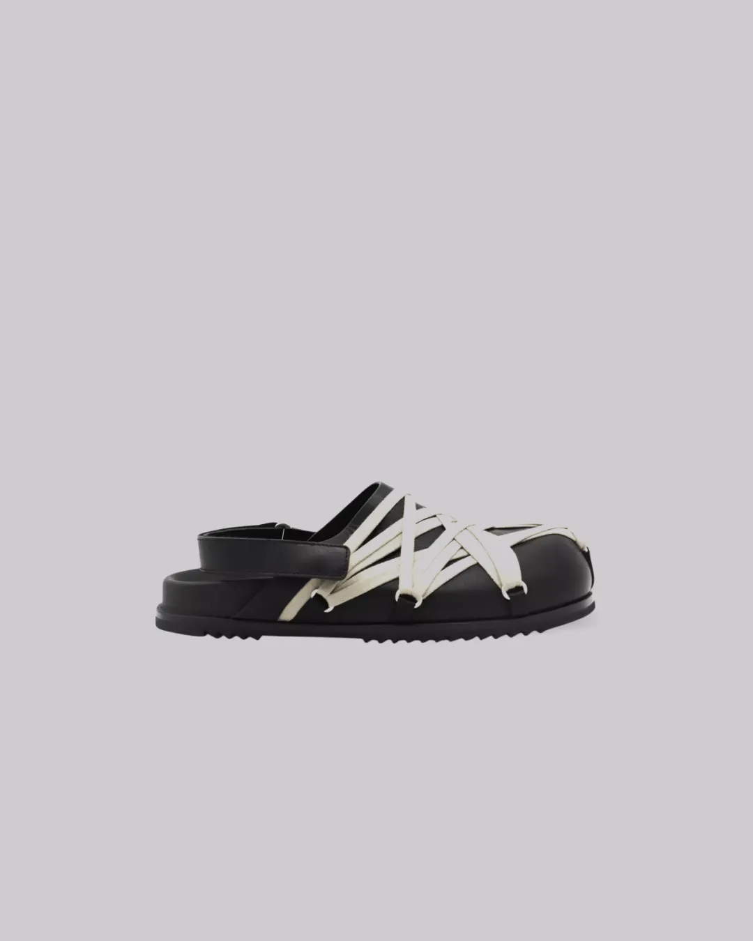 Rick Owens Leather Strap Crisscross Sandals. toe spacers