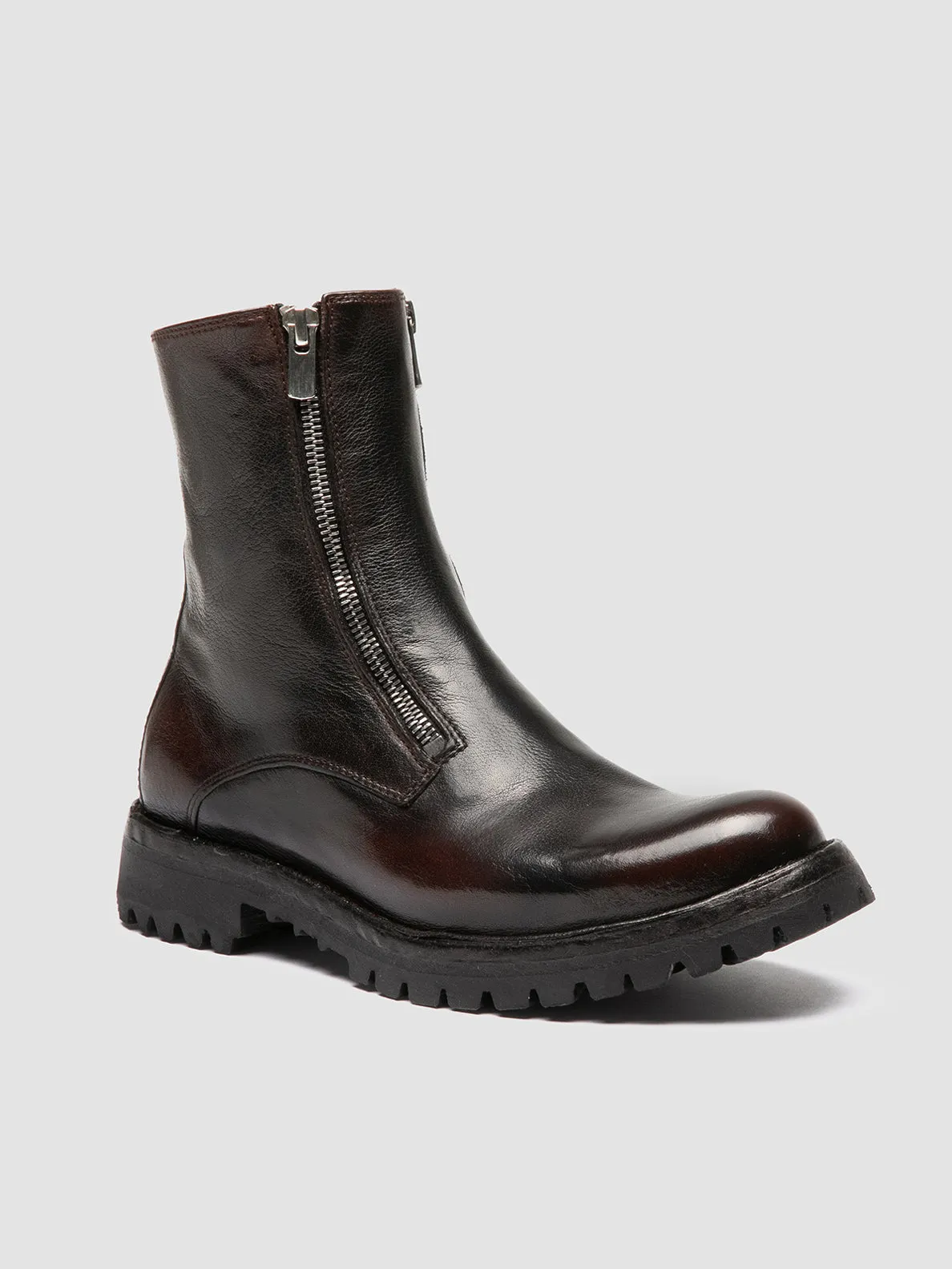 LORAINE 026 - Brown Leather Zipped Boots Stream Hike Minimalist Style