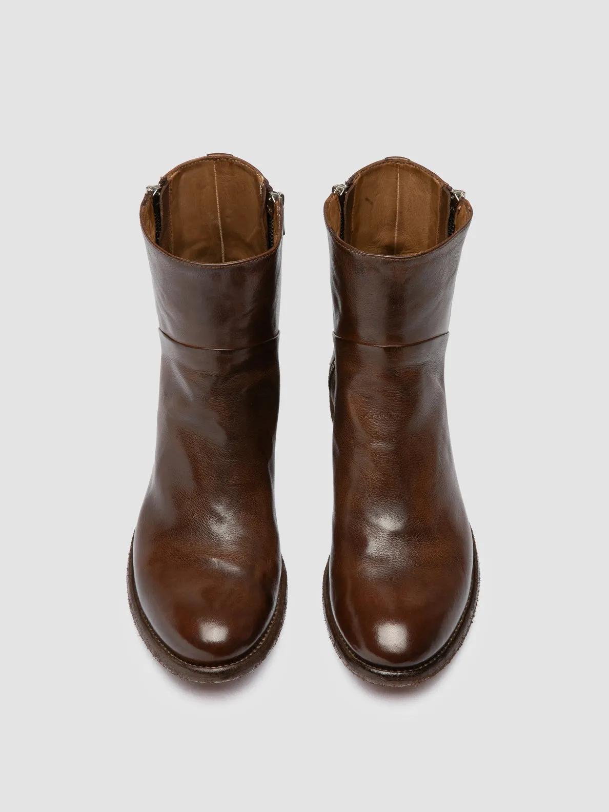 LISON 066 - Brown Leather Zipped Boots Luxe Look Soft Pace