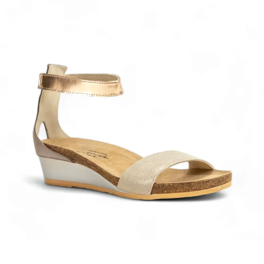 slip-resistant Impact Step Pixie Sandal (5016) -  Beige Lizard / Silver / Rose Gold