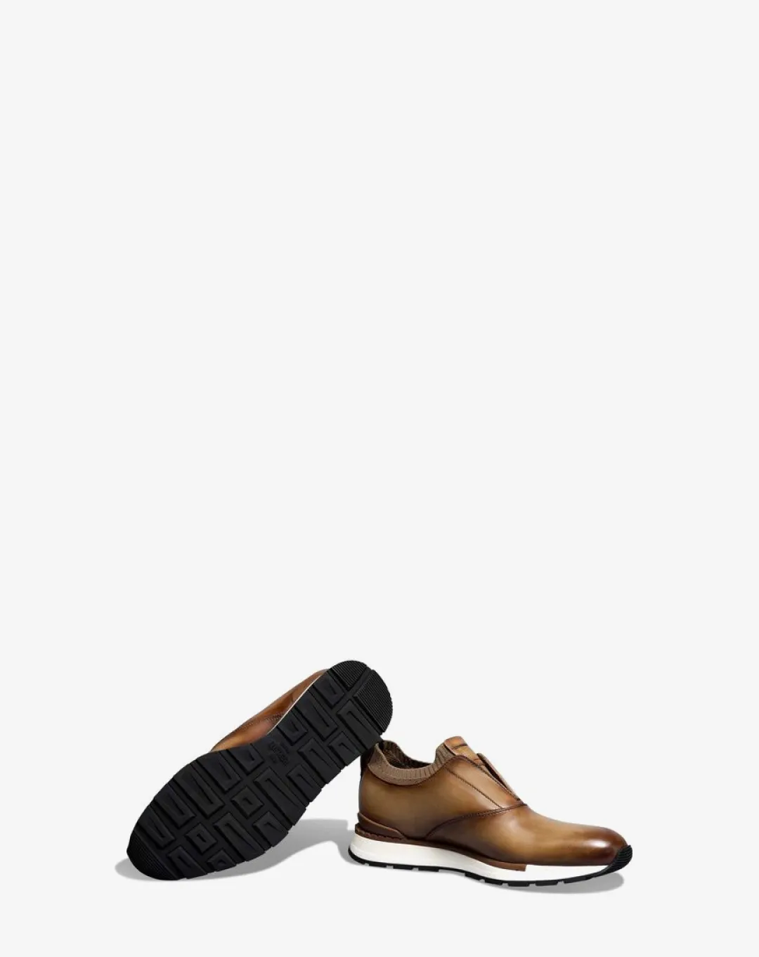 kids' comfort Berluti Fast Track Scritto Leather and Knit Slip-On Sneaker
