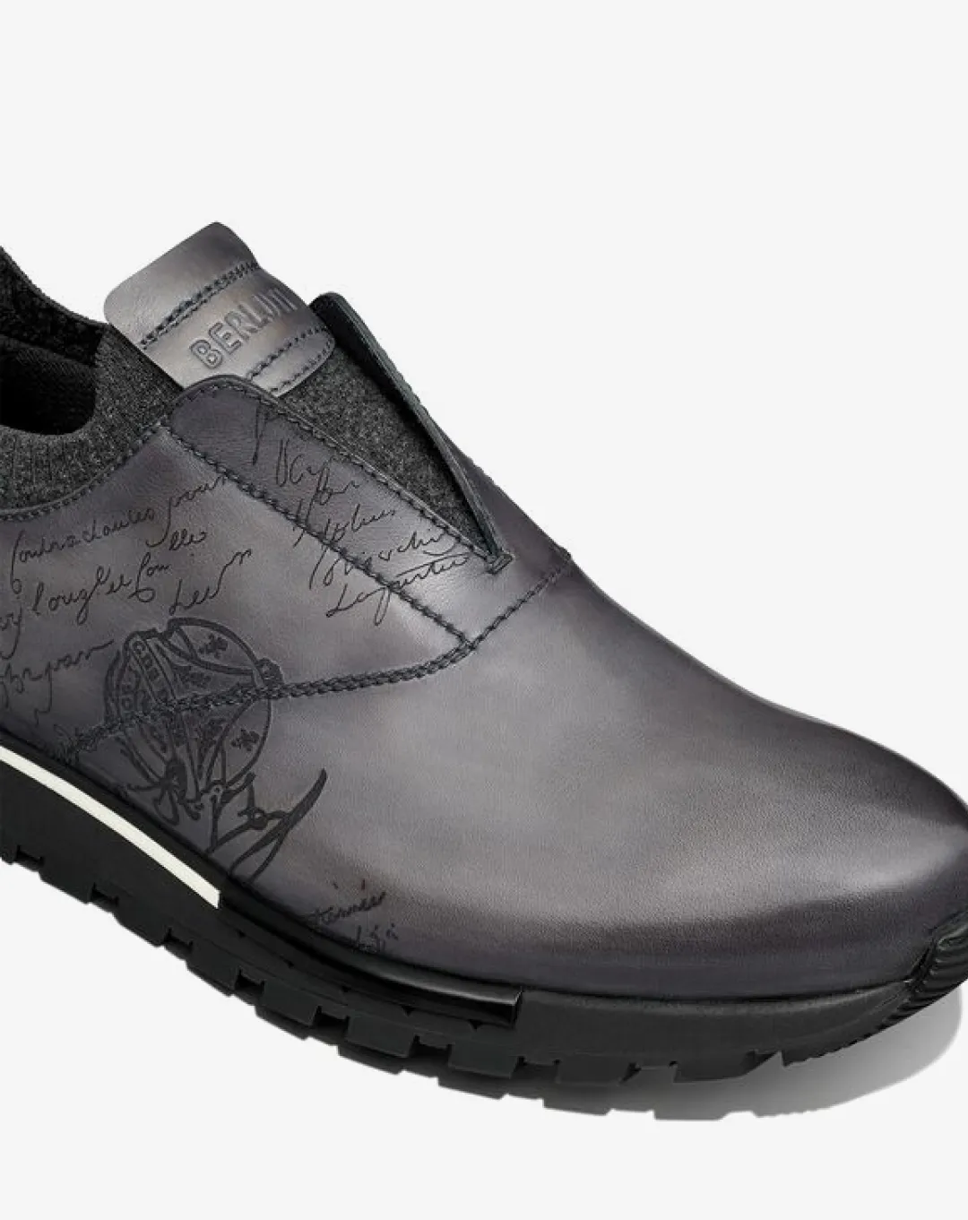 PU midsole running shoes aerobic dance shoes Berluti Fast Track Scritto Leather and Knit Slip-On Sneaker