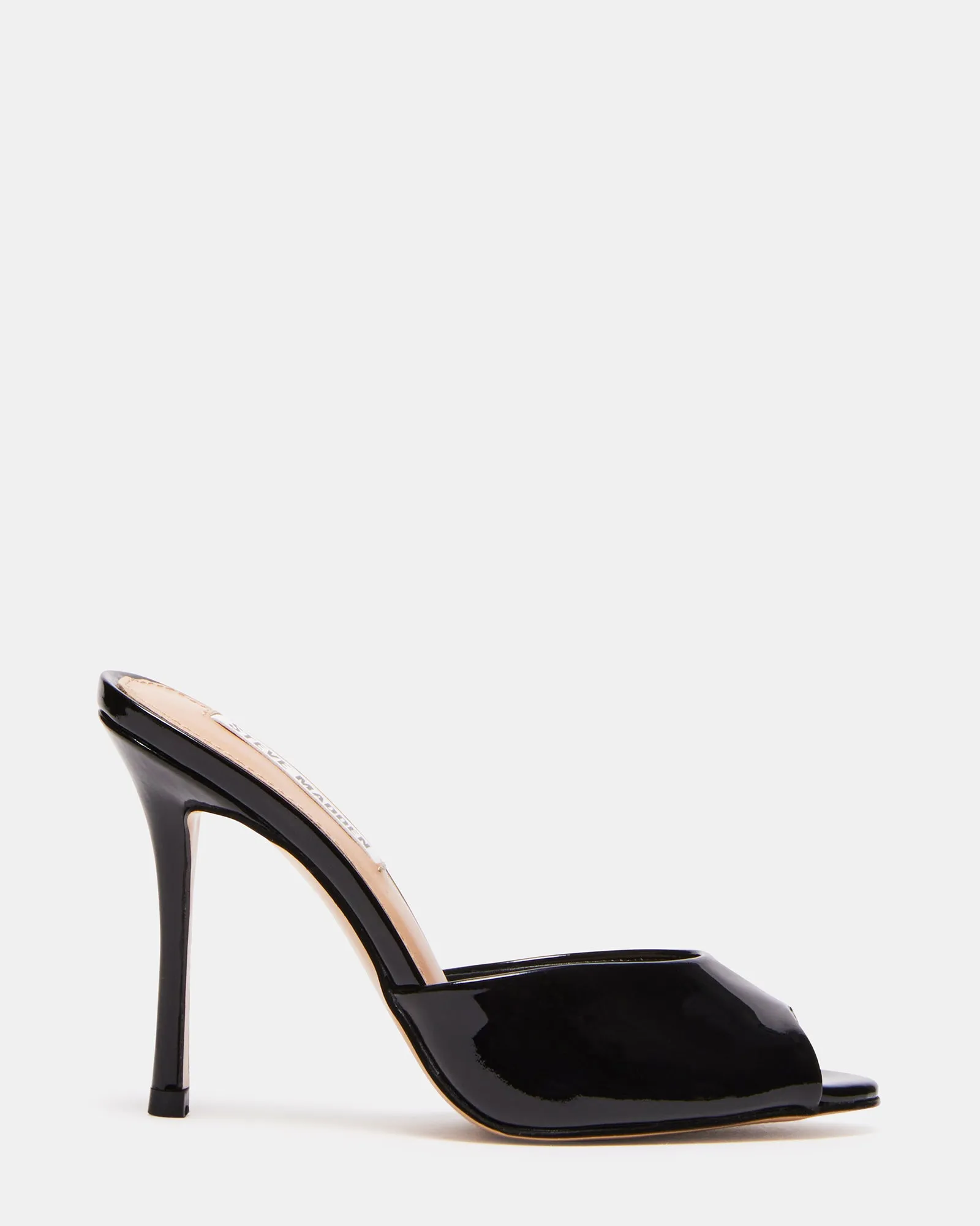 PRIYA BLACK PATENT Open Back Heeled Sandals Stable Structure