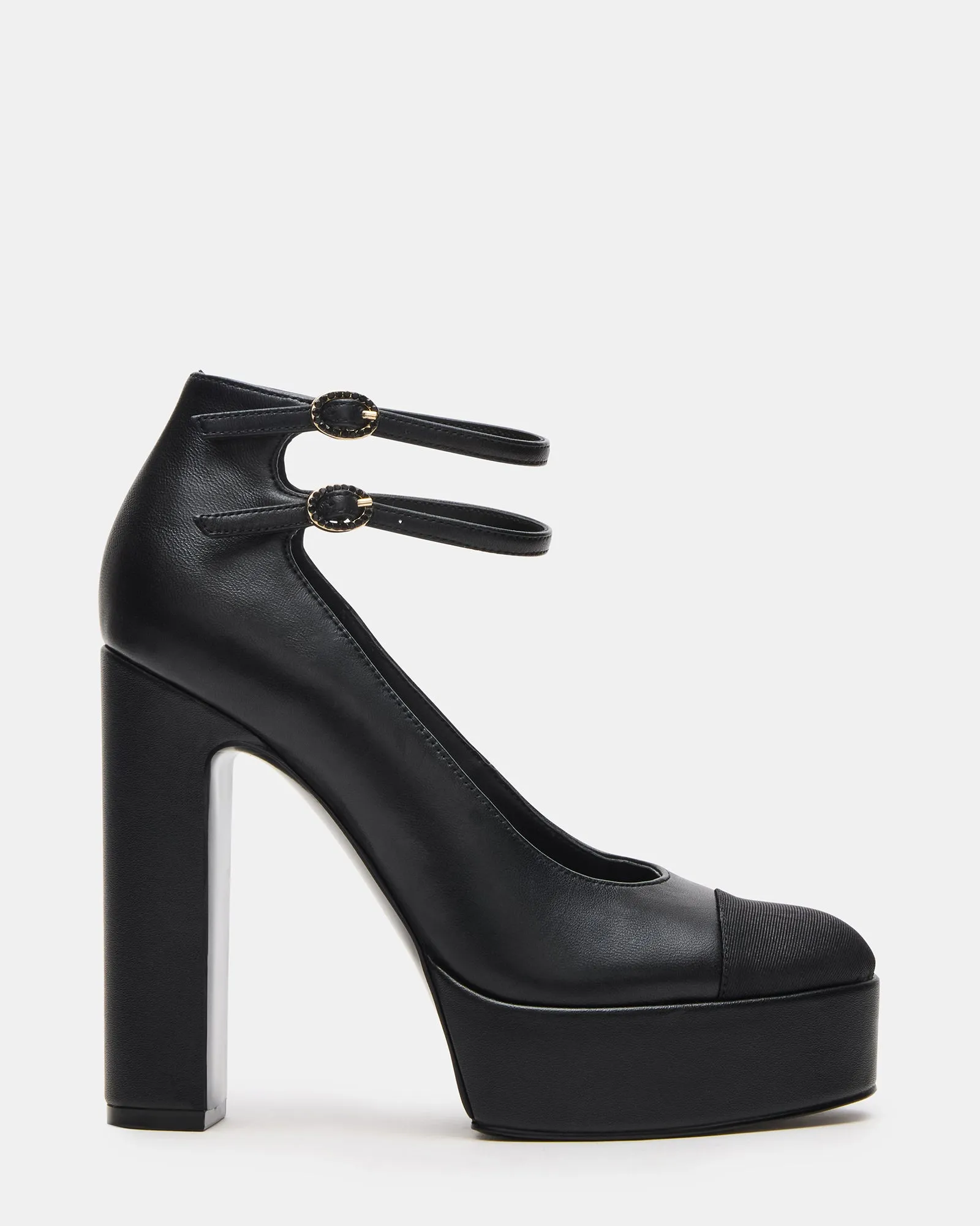 Clear High Heels Embellished Wedding Shoes PEYTON BLACK LEATHER