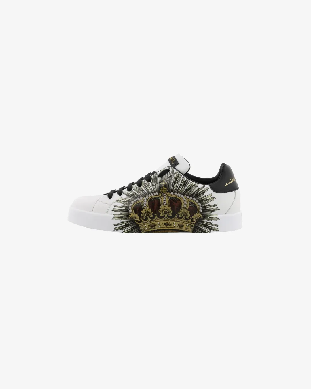 Dolce & Gabbana Crown Print Portofino Low Top Sneakers - White/Black Color Mix Stride Easy