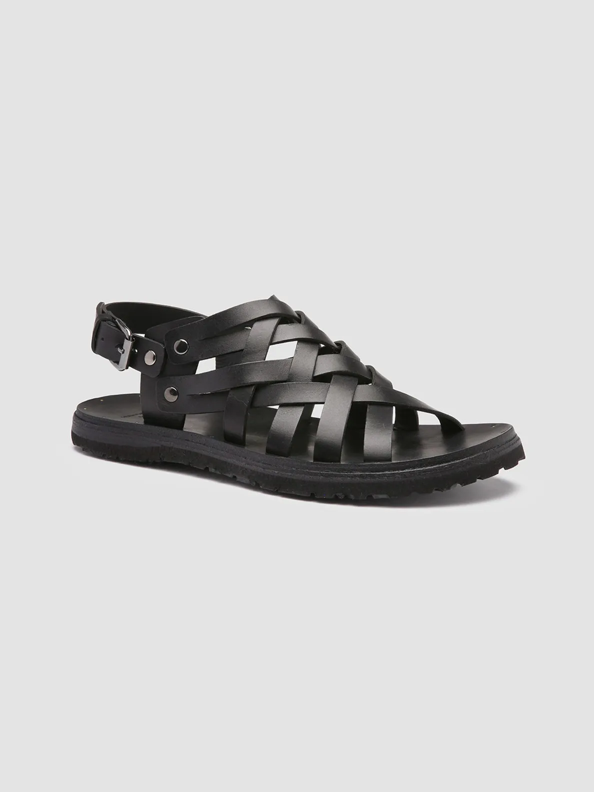 CHIOS 006 - Black Leather Fisherman Sandals Perfect Fit Sweat Control